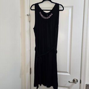 Lane Bryant Black Belted Swing Dress with Sequin Detailed Neckline